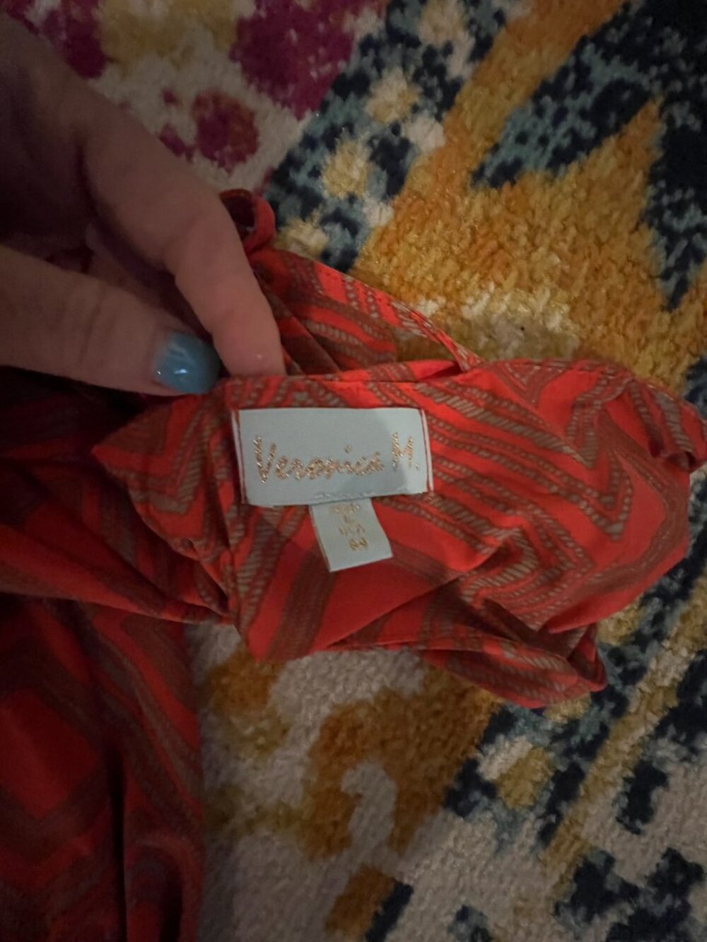 Vintage Veronica M Red Geo Print Maxi Dress Size S - Picture 5 of 5
